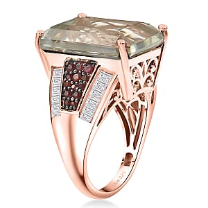  D'Joy Premium Montezuma Prasiolite and Multi Gemstone 18.80 ctw Crown of the Two Forces Ring in 18K Vermeil Rose Gold Over Sterling Silver (Size 7.0)