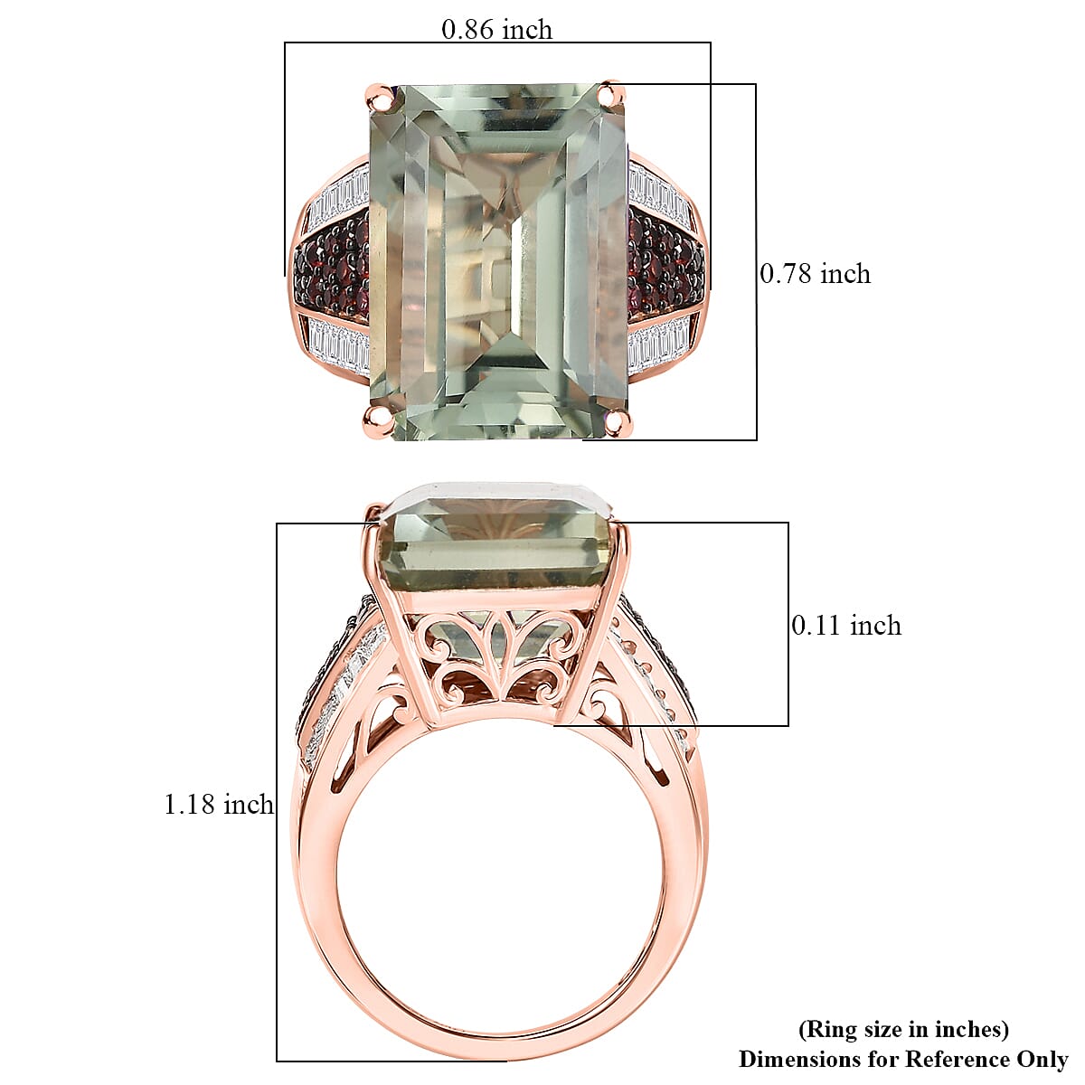 Doorbuster D'Joy Premium Montezuma Prasiolite and Multi Gemstone 18.80 ctw Crown of the Two Forces Ring in 18K Vermeil Rose Gold Over Sterling Silver (Size 7.0) image number 5