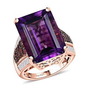  D'Joy Premium African Amethyst and Multi Gemstone 17.50 ctw Crown of the Two Forces Ring in 18K Vermeil Rose Gold Over Sterling Silver (Size 7.0)
