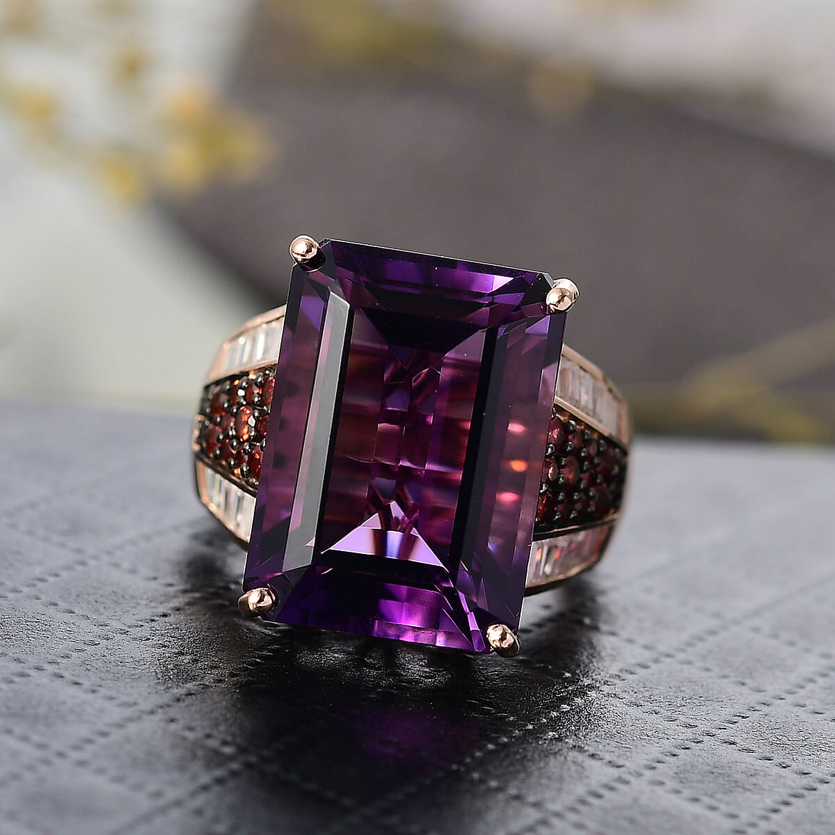  D'Joy Premium African Amethyst and Multi Gemstone 17.50 ctw Crown of the Two Forces Ring in 18K Vermeil Rose Gold Over Sterling Silver (Size 7.0) image number 1