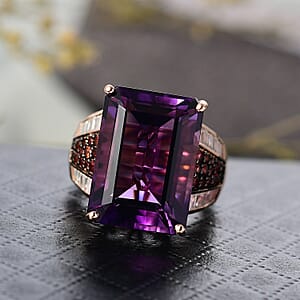  D'Joy Premium African Amethyst and Multi Gemstone 17.50 ctw Crown of the Two Forces Ring in 18K Vermeil Rose Gold Over Sterling Silver (Size 7.0)