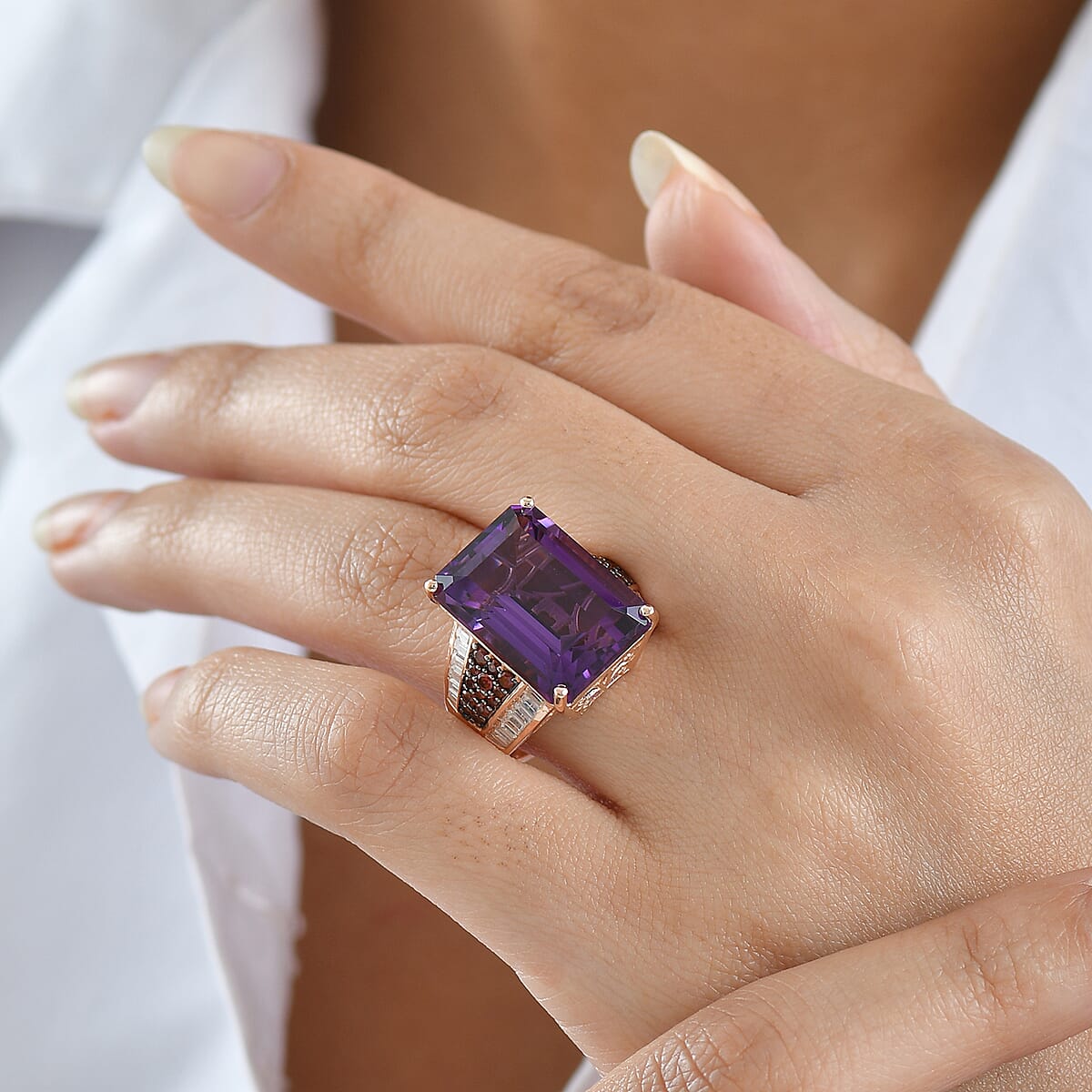  D'Joy Premium African Amethyst and Multi Gemstone 17.50 ctw Crown of the Two Forces Ring in 18K Vermeil Rose Gold Over Sterling Silver (Size 7.0) image number 2