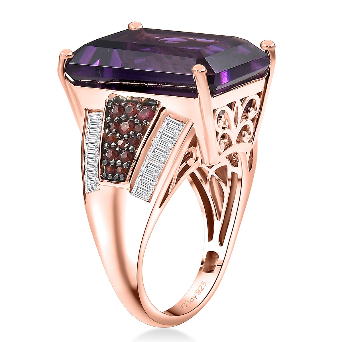  D'Joy Premium African Amethyst and Multi Gemstone 17.50 ctw Crown of the Two Forces Ring in 18K Vermeil Rose Gold Over Sterling Silver (Size 7.0) image number 3