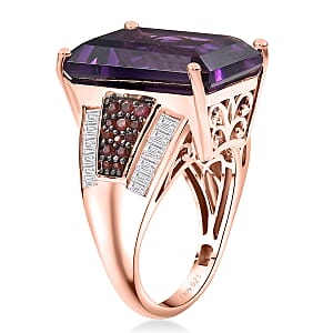 D'Joy Premium African Amethyst and Multi Gemstone 17.50 ctw Crown of the Two Forces Ring in 18K Vermeil Rose Gold Over Sterling Silver (Size 7.0)