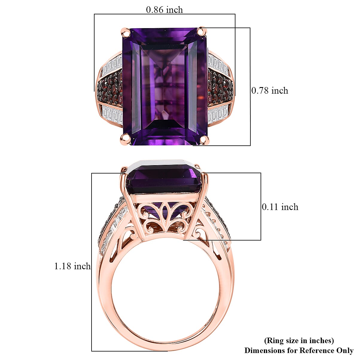  D'Joy Premium African Amethyst and Multi Gemstone 17.50 ctw Crown of the Two Forces Ring in 18K Vermeil Rose Gold Over Sterling Silver (Size 7.0) image number 5