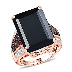 Doorbuster D'Joy Premium Thai Black Spinel and Multi Gemstone 20.25 ctw Crown of the Two Forces Ring in 18K Vermeil Rose Gold Over Sterling Silver (Size 7.0)