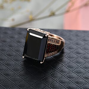  D'Joy Premium Thai Black Spinel and Multi Gemstone 20.25 ctw Crown of the Two Forces Ring in 18K Vermeil Rose Gold Over Sterling Silver (Size 7.0)