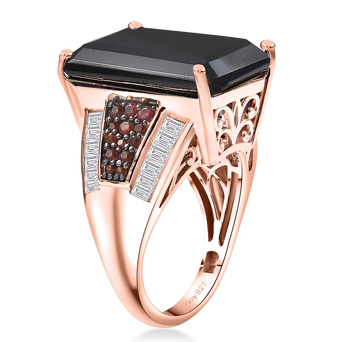 Doorbuster D'Joy Premium Thai Black Spinel and Multi Gemstone 20.25 ctw Crown of the Two Forces Ring in 18K Vermeil Rose Gold Over Sterling Silver (Size 7.0) image number 3