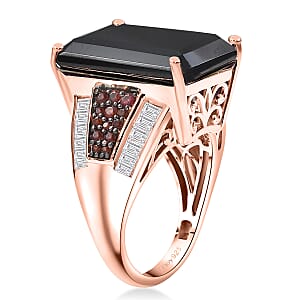  D'Joy Premium Thai Black Spinel and Multi Gemstone 20.25 ctw Crown of the Two Forces Ring in 18K Vermeil Rose Gold Over Sterling Silver (Size 7.0)