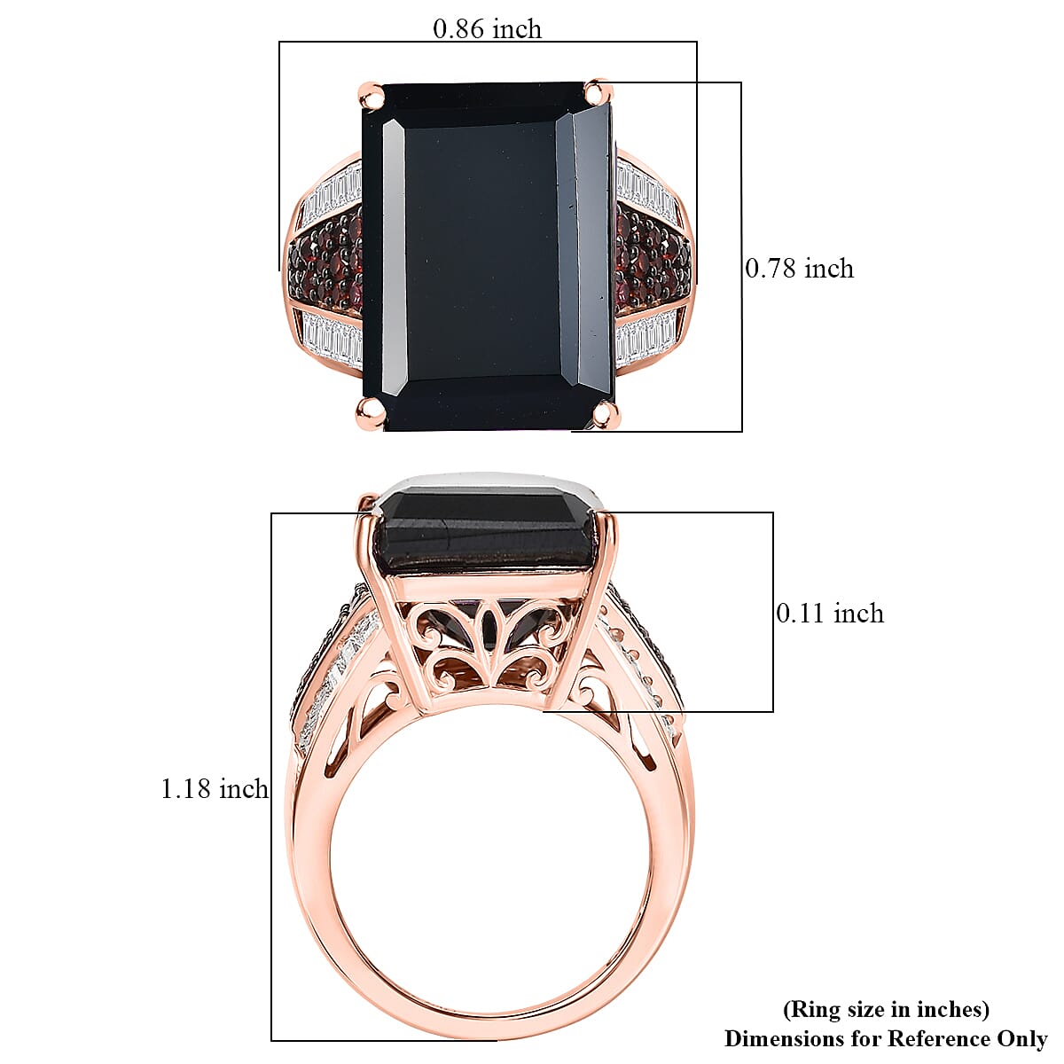 Doorbuster D'Joy Premium Thai Black Spinel and Multi Gemstone 20.25 ctw Crown of the Two Forces Ring in 18K Vermeil Rose Gold Over Sterling Silver (Size 7.0) image number 5