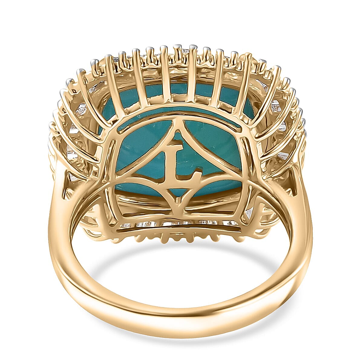 AAA Sleeping Beauty Turquoise and Luxuriant Lab Grown Diamond E-F VS 11.20 ctw Stargate Majesty Ring in 10K Yellow Gold (Size 10.0) 5.65 Grams image number 4
