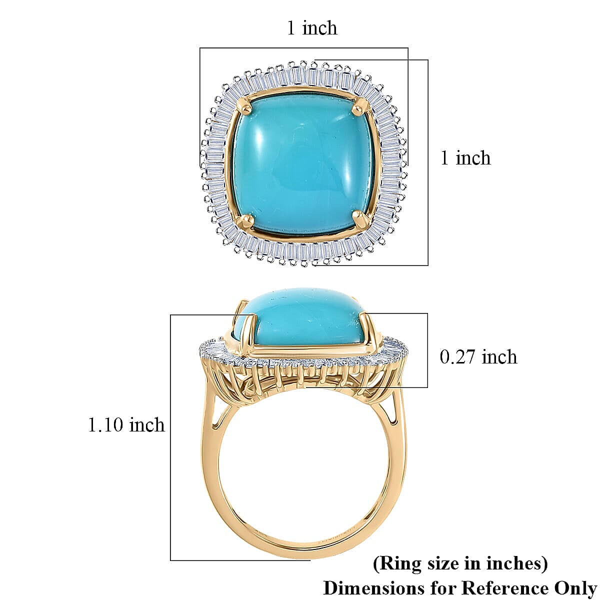 AAA Sleeping Beauty Turquoise and Luxuriant Lab Grown Diamond E-F VS 11.20 ctw Stargate Majesty Ring in 10K Yellow Gold (Size 10.0) 5.65 Grams image number 5