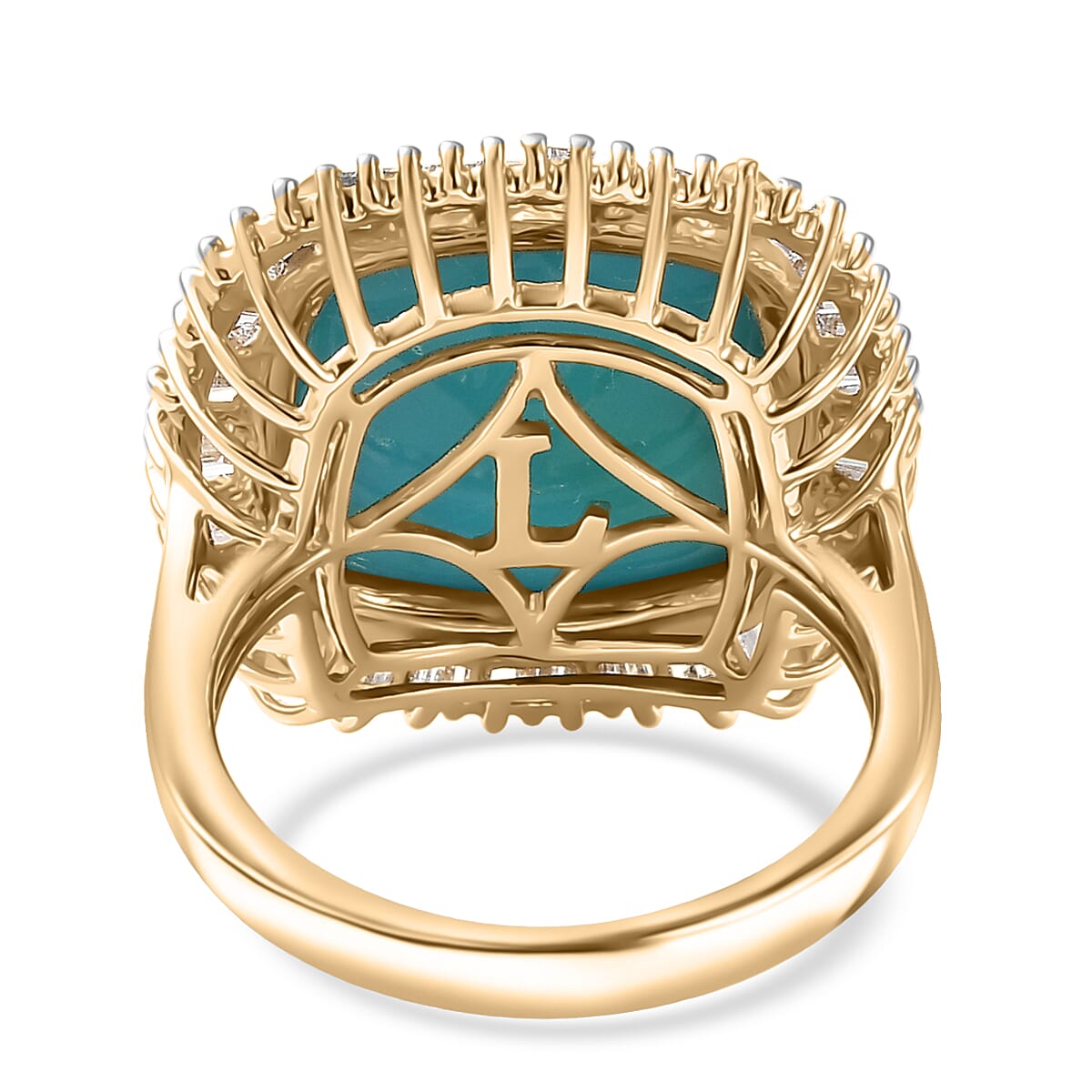 10K Yellow Gold AAA Sleeping Beauty Turquoise, Luxuriant Lab Grown Diamond (E-F, VS) (1.03 cts) Stargate Majesty Ring (Size 6.0) (5.65 g) (Del. in 12-15 Days) 11.20 ctw image number 4