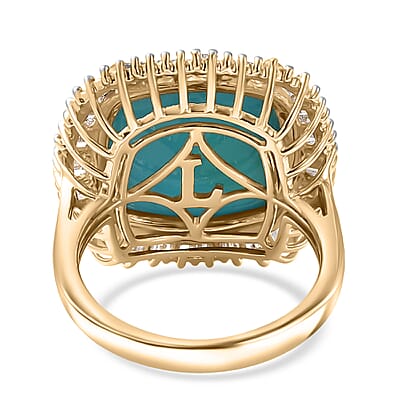 AAA Sleeping Beauty Turquoise, Lab Grown Diamond Ring in 10K Yellow Gold 11.20 ctw (Size 6.0)