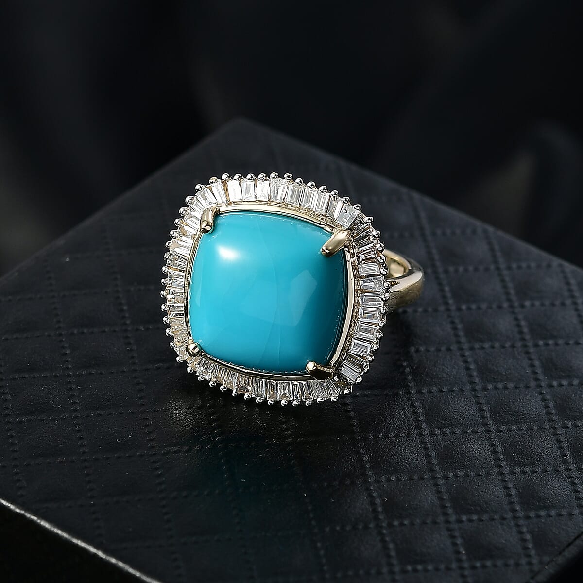 AAA Sleeping Beauty Turquoise, Lab Grown Diamond Ring in 10K Yellow Gold 11.20 ctw (Size 7.0) image number 1