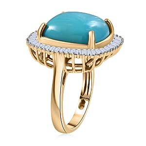 AAA Sleeping Beauty Turquoise, Lab Grown Diamond Ring in 10K Yellow Gold 11.20 ctw (Size 7.0)