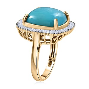 AAA Sleeping Beauty Turquoise, Lab Grown Diamond Ring in 10K Yellow Gold 11.20 ctw (Size 7.5)