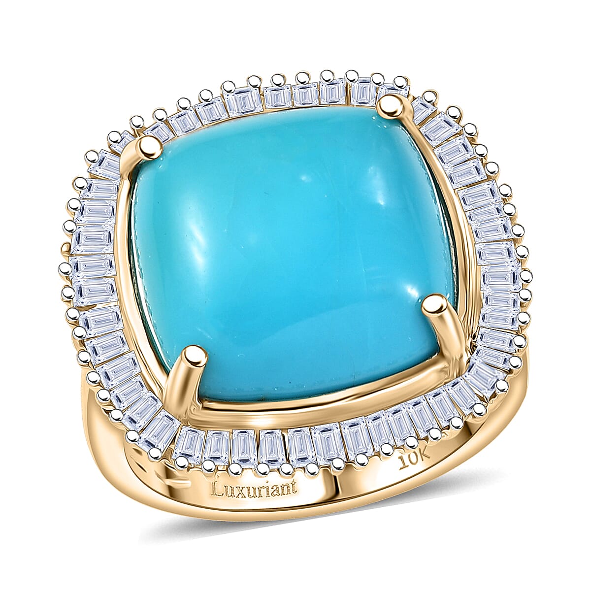 10K Yellow Gold AAA Sleeping Beauty Turquoise, Luxuriant Lab Grown Diamond (E-F, VS) (1.03 cts) Ring (Size 10.0) (5.65 g) 11.20 ctw