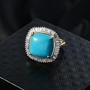 AAA Sleeping Beauty Turquoise, Lab Grown Diamond Ring in 10K Yellow Gold 11.20 ctw (Size 8.0)