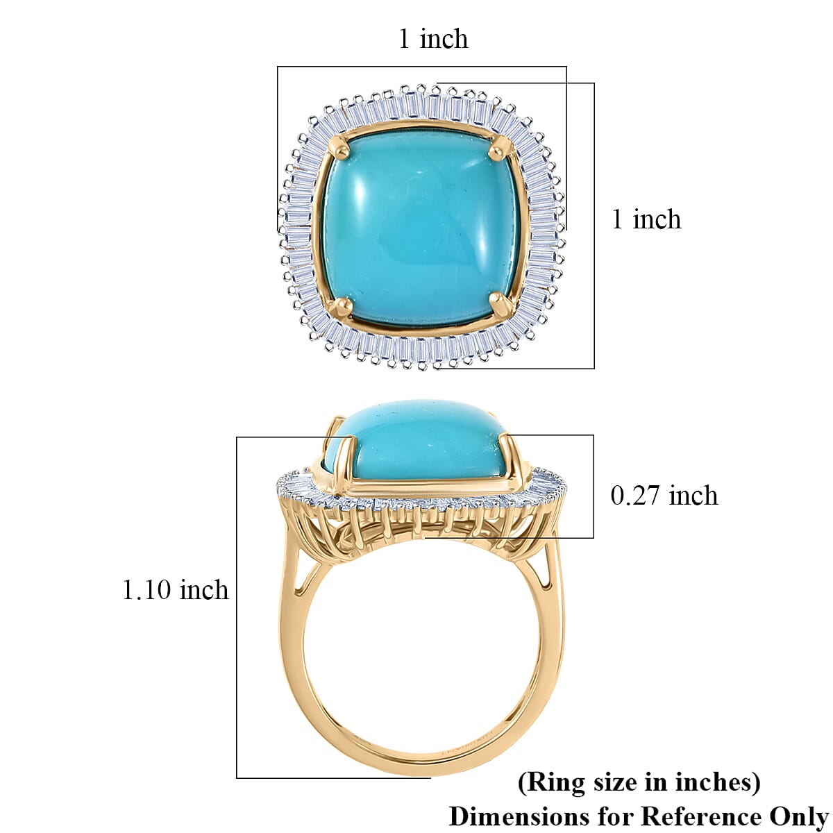 AAA Sleeping Beauty Turquoise, Lab Grown Diamond Ring in 10K Yellow Gold 11.20 ctw (Size 8.0) image number 5