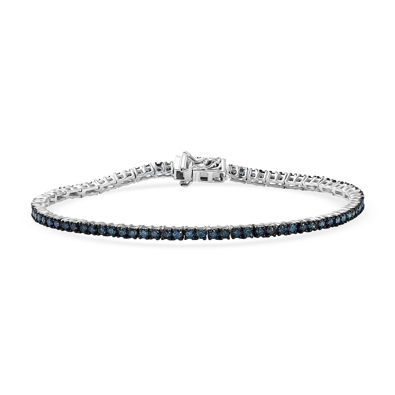 D'Joy Blue Diamond 3.00 ctw Bracelet in Rhodium Over Sterling Silver (7.50 In)