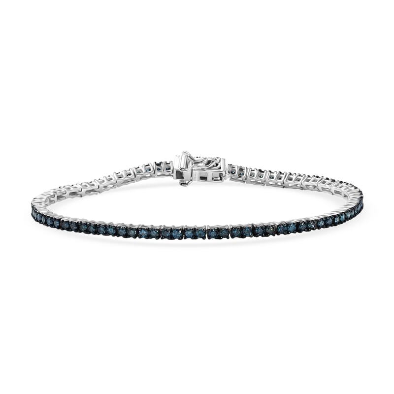 D'Joy Blue Diamond 3.00 ctw Bracelet in Rhodium Over Sterling Silver (7.50 In)