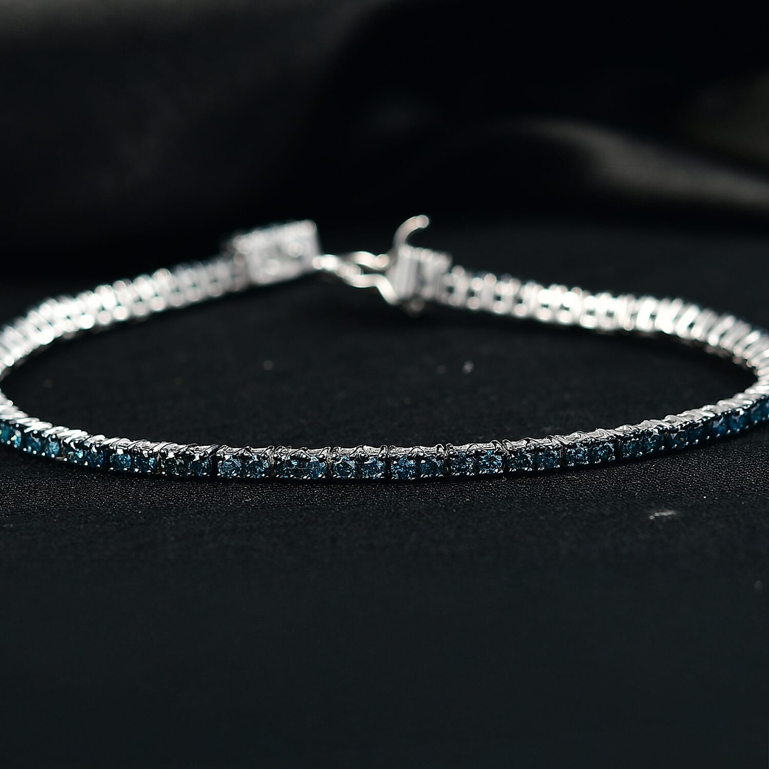D'Joy Blue Diamond 3.00 ctw Bracelet in Rhodium Over Sterling Silver (7.50 In)