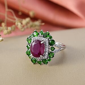 D'Joy Niassa Ruby (FF) and Multi Gemstone 6.40 ctw Imperial Bloom Ring in Rhodium Over Sterling Silver (Size 7.0)