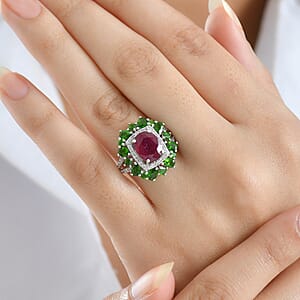 D'Joy Niassa Ruby (FF) and Multi Gemstone 6.40 ctw Imperial Bloom Ring in Rhodium Over Sterling Silver (Size 7.0)