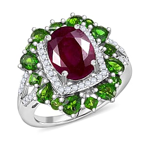 D'Joy Niassa Ruby (FF) and Multi Gemstone 6.40 ctw Imperial Bloom Ring in Rhodium Over Sterling Silver (Size 9.0)