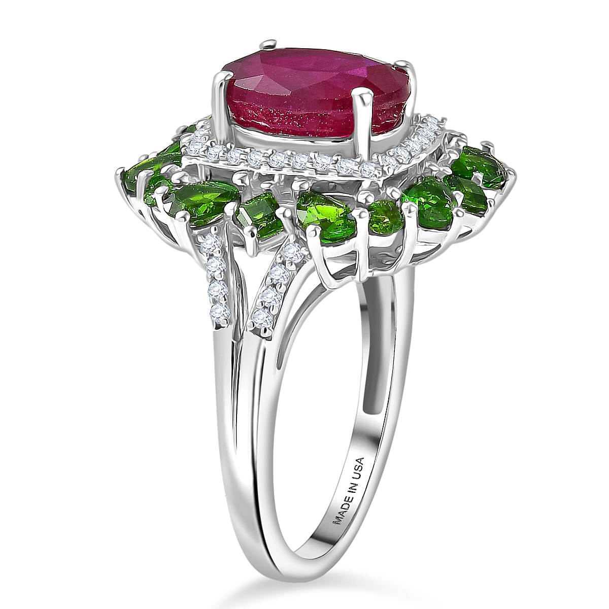 D'Joy Niassa Ruby (FF) and Multi Gemstone 6.40 ctw Imperial Bloom Ring in Rhodium Over Sterling Silver (Size 9.0) image number 3