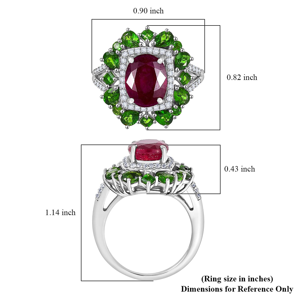 D'Joy Niassa Ruby (FF) and Multi Gemstone 6.40 ctw Imperial Bloom Ring in Rhodium Over Sterling Silver (Size 9.0) image number 5