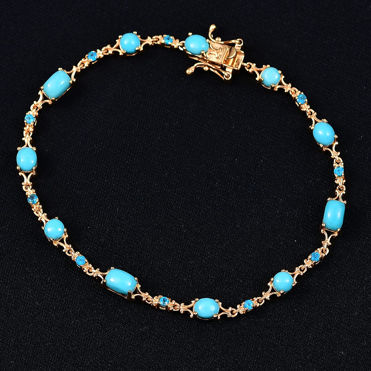 D'Joy Premium Sleeping Beauty Turquoise and Malgache Neon Apatite 4.80 ctw Victoria Bracelet in 18K Vermeil Yellow Gold Over Sterling Silve (7.25 In) (Del. in 12-15 Days)  image number 1