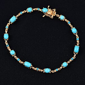 D'Joy Premium Sleeping Beauty Turquoise and Malgache Neon Apatite 4.65 ctw Victoria Bracelet in 18K Vermeil Yellow Gold Over Sterling Silve (7.25 In) 