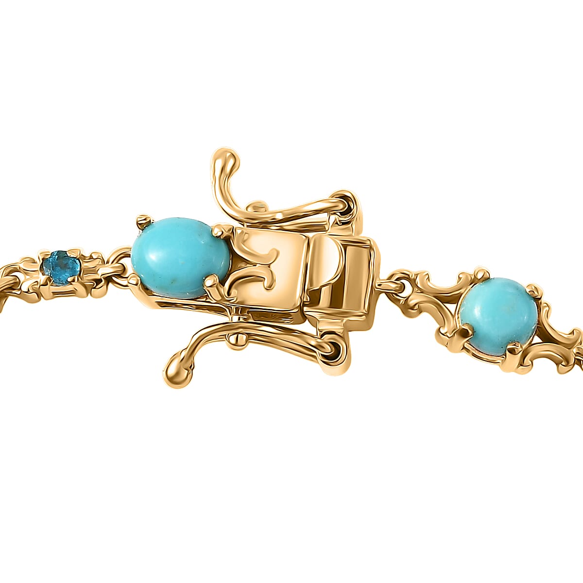 D'Joy Premium Sleeping Beauty Turquoise and Malgache Neon Apatite 4.80 ctw Victoria Bracelet in 18K Vermeil Yellow Gold Over Sterling Silve (7.25 In) (Del. in 12-15 Days)  image number 3