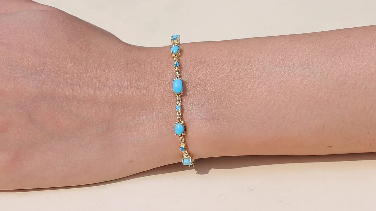 D'Joy Premium Sleeping Beauty Turquoise, Malgache Neon Apatite Victoria Bracelet in 18K Vermeil YG Over Sterling Silver (7.25 In) 4.80 ctw
