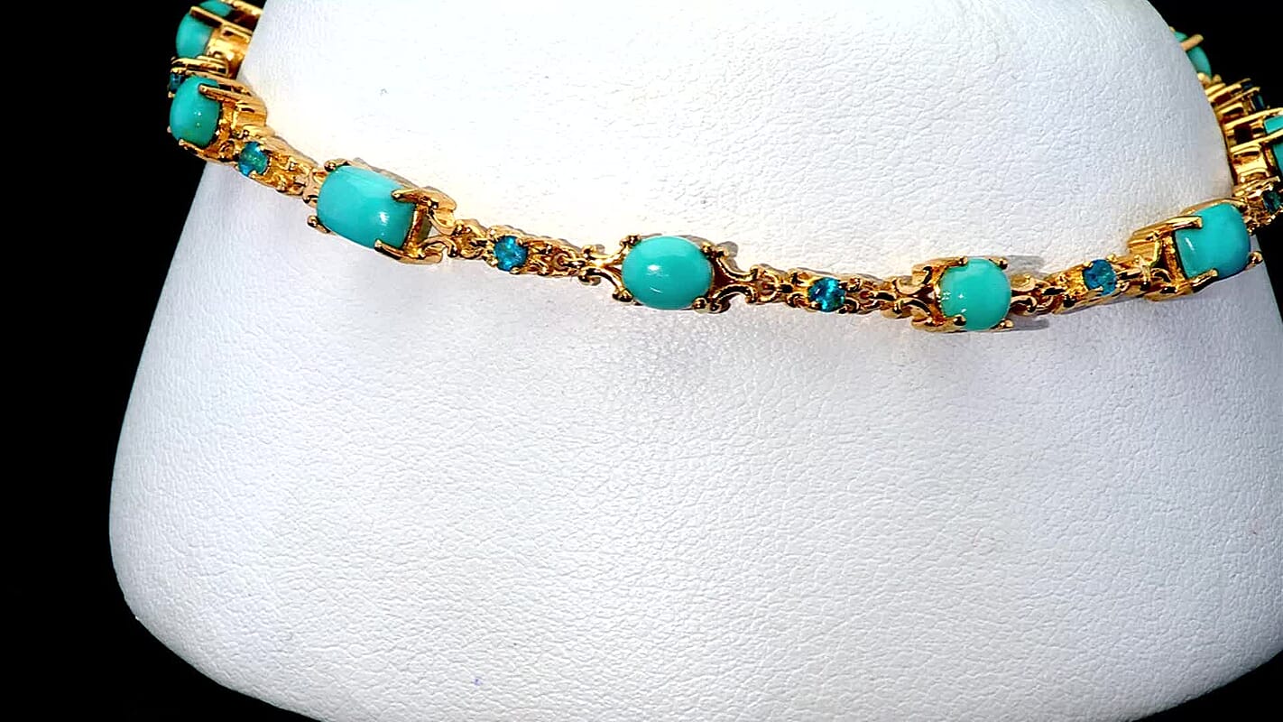 D'Joy Premium Sleeping Beauty Turquoise, Malgache Neon Apatite Victoria Bracelet in 18K Vermeil YG Over Sterling Silver (7.25 In) 4.80 ctw
