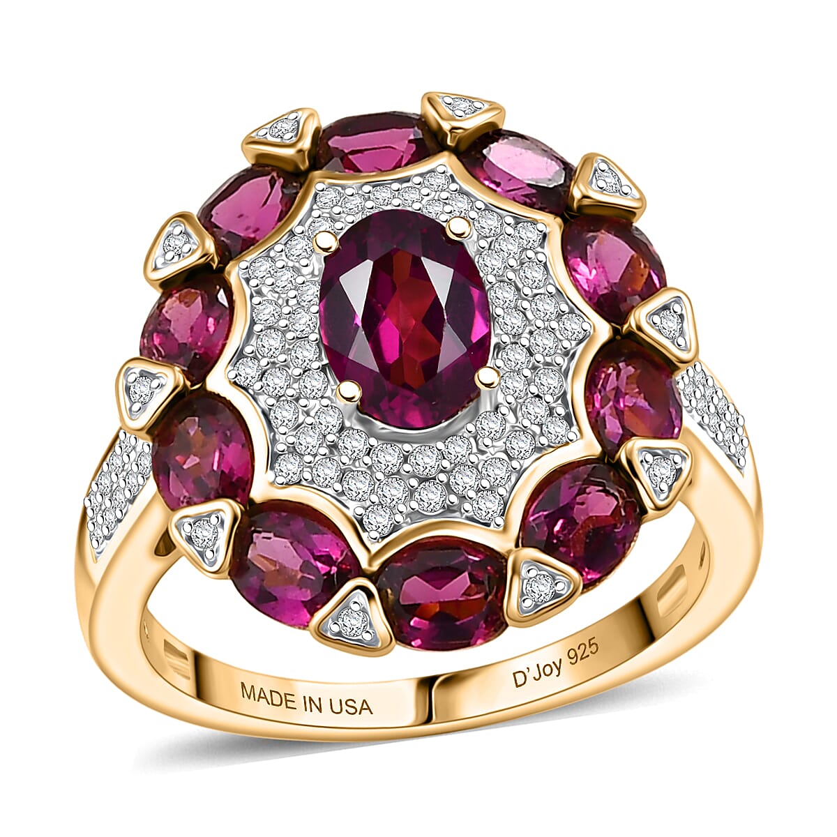 D'Joy AAA Radiant Ember Garnet and White Zircon 4.00 ctw Ring in 18K Vermeil Yellow Gold Over Sterling Silver (Size  5.0)