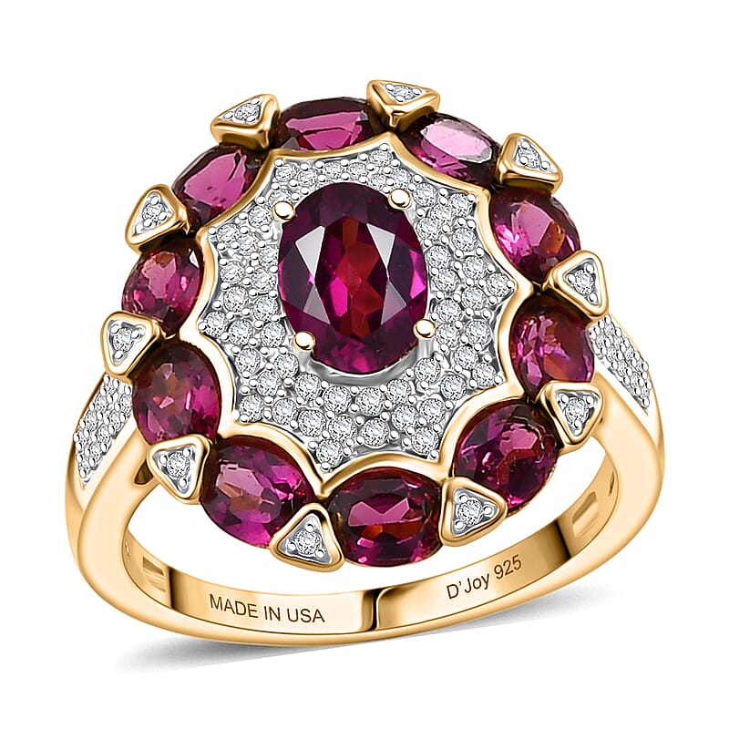 D'Joy AAA Radiant Ember Garnet and White Zircon 4.00 ctw Ring in 18K Vermeil Yellow Gold Over Sterling Silver (Size  5.0)
