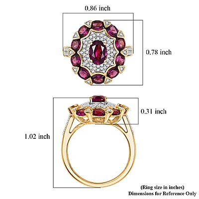 D'Joy AAA Radiant Ember Garnet and White Zircon 4.00 ctw Ring in 18K Vermeil Yellow Gold Over Sterling Silver (Size  5.0)