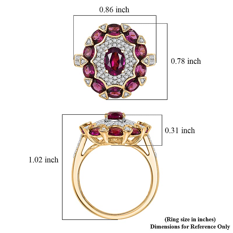 D'Joy AAA Radiant Ember Garnet and White Zircon 4.00 ctw Ring in 18K Vermeil Yellow Gold Over Sterling Silver (Size  6.0)