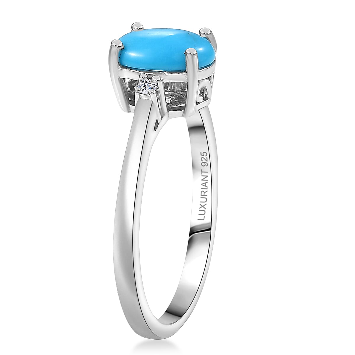 Premium Sleeping Beauty Turquoise and Luxuriant Lab Grown Diamond G-H SI 1.10 ctw Blue Empress Ring in Rhodium Over Sterling Silver (Size 10.0) image number 3