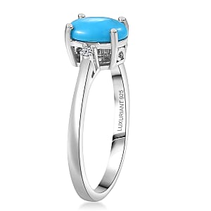 Sleeping Beauty Turquoise, Lab Grown Diamond Blue Empress Ring in Rhodium Over Sterling Silver 1.10 ctw (Size 10.0)