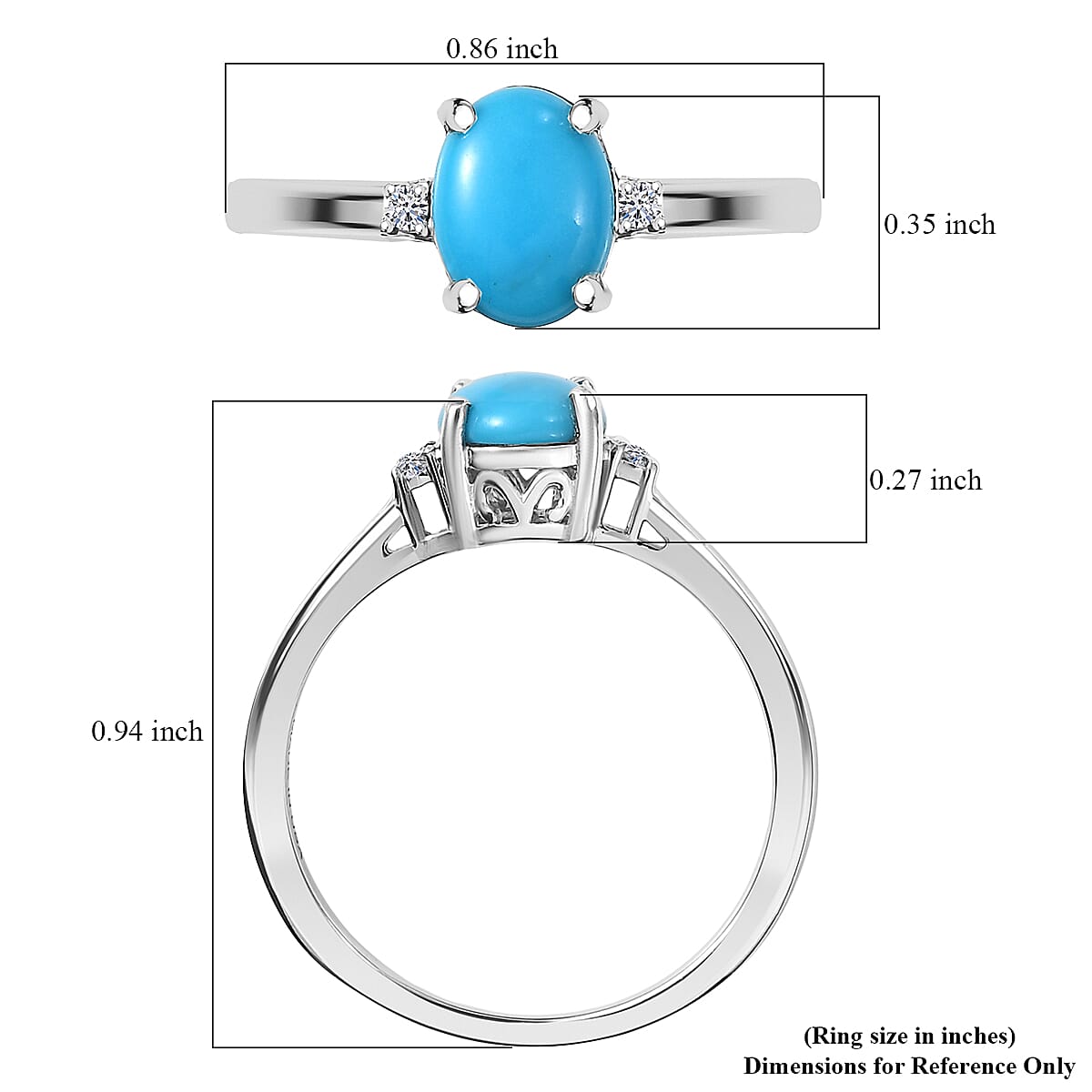 Premium Sleeping Beauty Turquoise and Luxuriant Lab Grown Diamond G-H SI 1.10 ctw Blue Empress Ring in Rhodium Over Sterling Silver (Size 10.0) image number 5