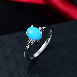 Sleeping Beauty Turquoise, Lab Grown Diamond Blue Empress Ring in Rhodium Over Sterling Silver 1.10 ctw (Size 6.0)