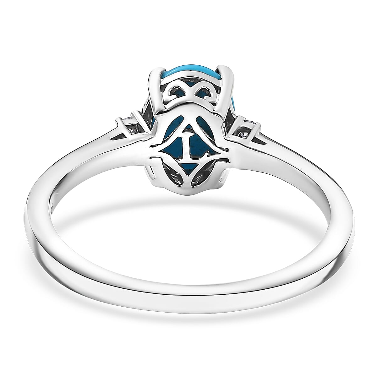Sleeping Beauty Turquoise, Lab Grown Diamond Blue Empress Ring in Rhodium Over Sterling Silver 1.10 ctw (Size 6.0) image number 4