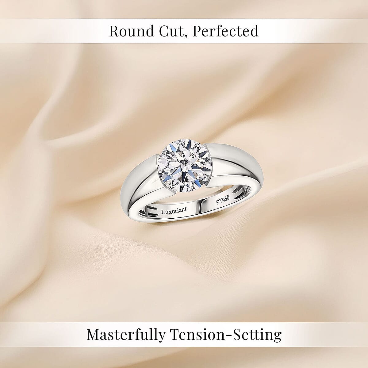 IGI Certified Luxuriant Lab Grown Diamond E-F VS 2.00 ctw Tension Set Ring in 950 Platinum (Size 6.0) 9.50 Grams image number 4