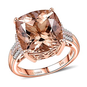 Luxoro AAA Marropino Morganite, Natural Pink and White Diamond Ring in 14K Rose Gold 11.70 ctw (Size 5.5)