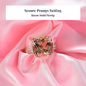 Luxoro AAA Marropino Morganite, Natural Pink and White Diamond Ring in 14K Rose Gold 11.70 ctw (Size 6.5)
