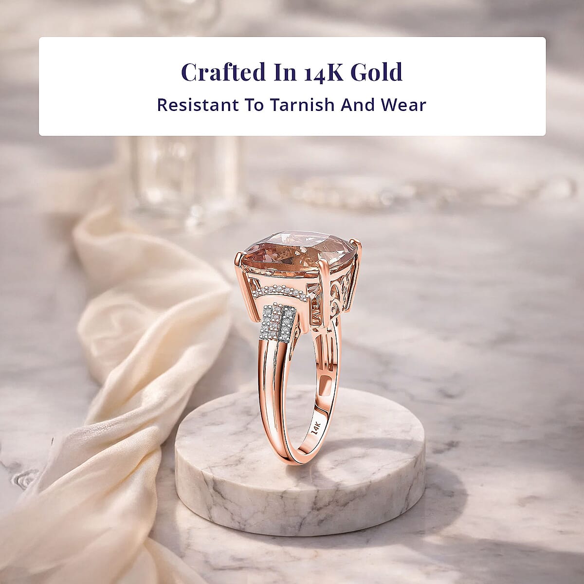 Luxoro AAA Marropino Morganite, Natural Pink and White Diamond Ring in 14K Rose Gold 11.70 ctw (Size 8.5) image number 2